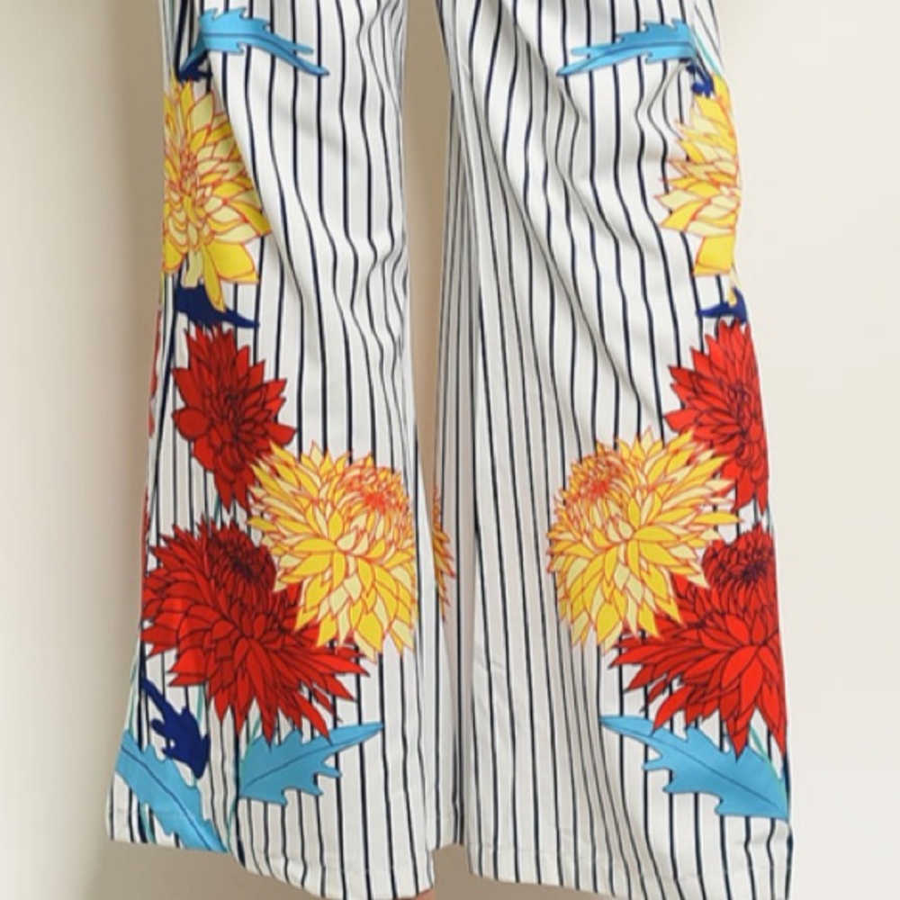 Brand New White & Blue Striped Floral Jumpsuit - Picture 8 of 8